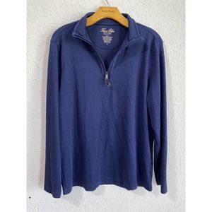 Tasso Elba Men's Sweater Size M Blue Supima Cotton 1/4 Zip Button Mock Neck